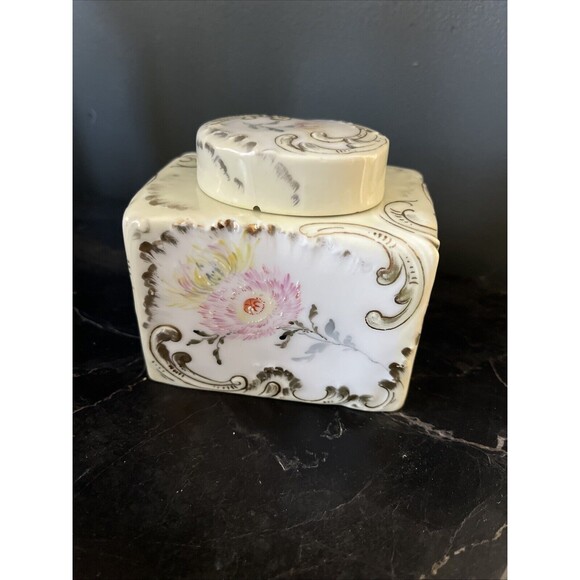 PHL Limoges France Porcelain Powder Box - Pink Flowers Gold Swirl Crown Mark As - Picture 1 of 12